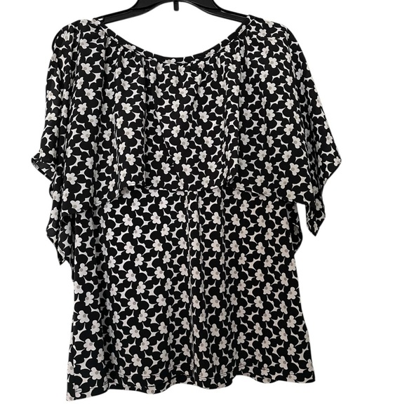 Michael Kors Floral Black and White Ruffled Cold Sleeve Blouse - Picture 1 of 9